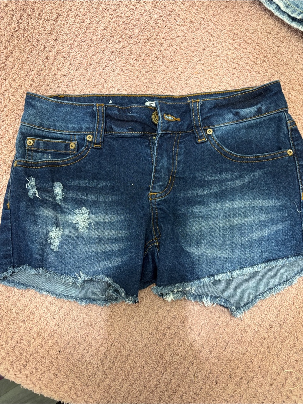 Indigo Rein Dark Blue Distressed Denim Shorts